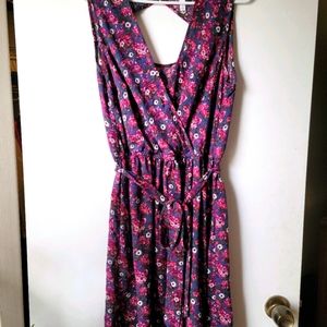 Purple Floral Dress with Belt